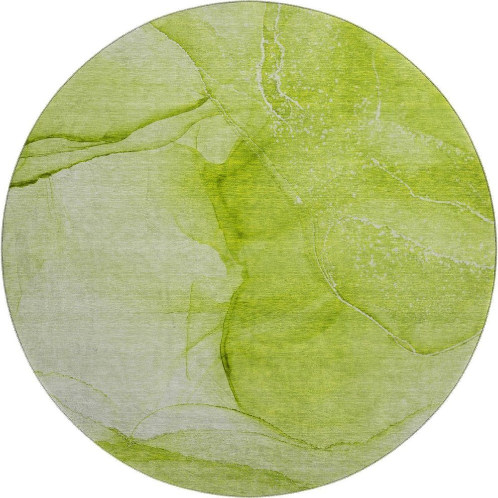 HomeRoots 8' Green and Ivory Abstract Round Rug - Washable, UV-Protected, Durable Design for High-Traffic Spaces 646861