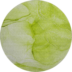 HomeRoots 8' Green and Ivory Abstract Round Rug - Washable, UV-Protected, Durable Design for High-Traffic Spaces 646861