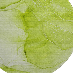 HomeRoots 8' Green and Ivory Abstract Round Rug - Washable, UV-Protected, Durable Design for High-Traffic Spaces 646861