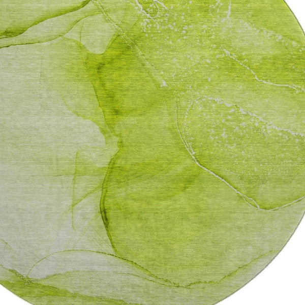 HomeRoots 8' Green and Ivory Abstract Round Rug - Washable, UV-Protected, Durable Design for High-Traffic Spaces 646861