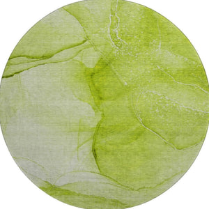 HomeRoots 8' Green and Ivory Abstract Round Rug - Washable, UV-Protected, Durable Design for High-Traffic Spaces 646861