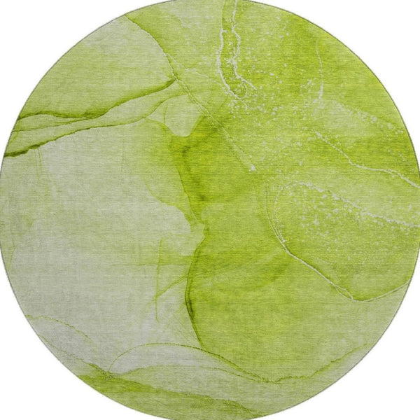 HomeRoots 8' Green and Ivory Abstract Round Rug - Washable, UV-Protected, Durable Design for High-Traffic Spaces 646861