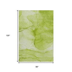 HomeRoots 8' X 10' Stylish Green & Ivory Abstract Washable Area Rug with UV Protection for Modern Homes 646862