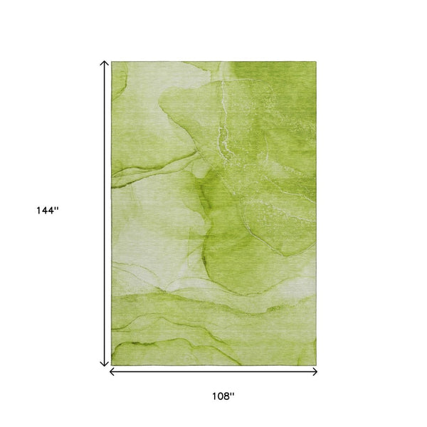 HomeRoots 9' X 12' Green & Ivory Abstract Area Rug – UV Protected, Washable, Family-Friendly, Stylish Design! 646863