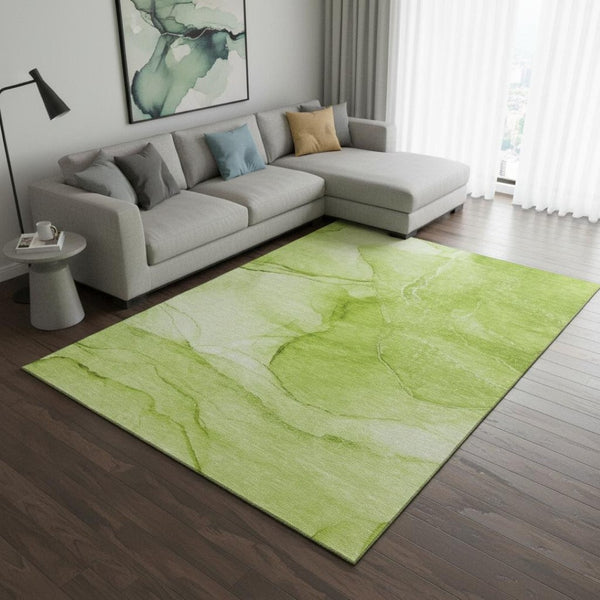 HomeRoots 9' X 12' Green & Ivory Abstract Area Rug – UV Protected, Washable, Family-Friendly, Stylish Design! 646863