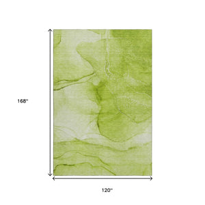 HomeRoots 10' X 14' Green and Ivory Abstract Washable Area Rug – Stylish, Durable, UV-Protected for Every Home 646864
