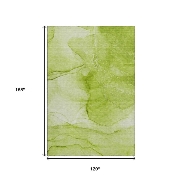 HomeRoots 10' X 14' Green and Ivory Abstract Washable Area Rug – Stylish, Durable, UV-Protected for Every Home 646864