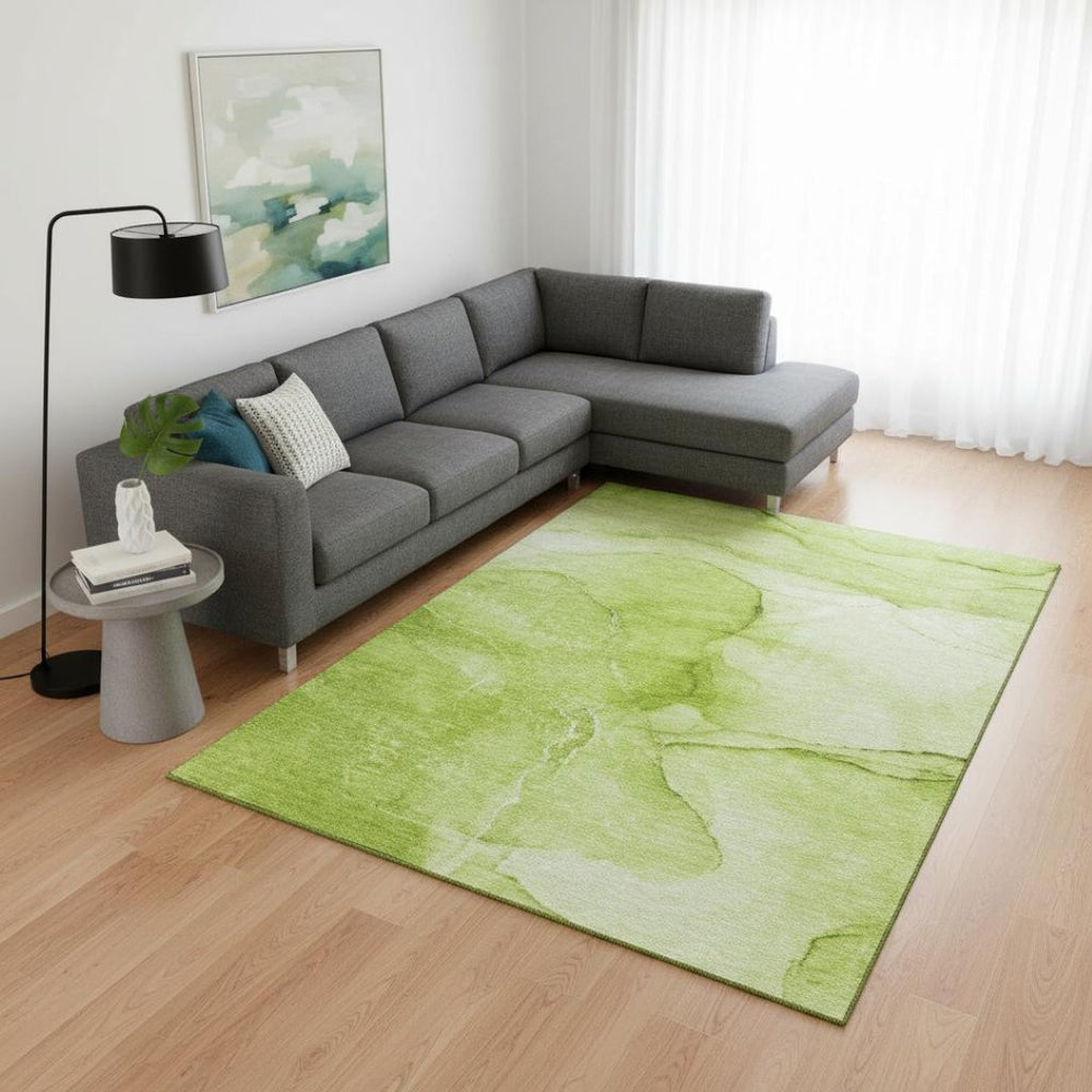 HomeRoots 10' X 14' Green and Ivory Abstract Washable Area Rug – Stylish, Durable, UV-Protected for Every Home 646864