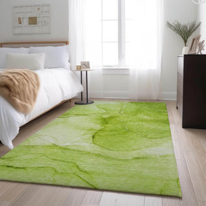 HomeRoots 10' X 14' Green and Ivory Abstract Washable Area Rug – Stylish, Durable, UV-Protected for Every Home 646864