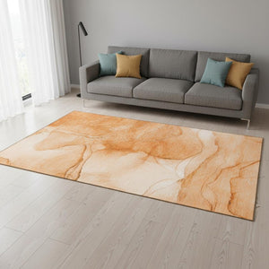 HomeRoots 5' X 8' Abstract Orange & Ivory Washable Area Rug with UV Protection for Modern Homes & Families 646866