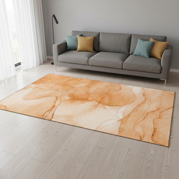 HomeRoots 5' X 8' Abstract Orange & Ivory Washable Area Rug with UV Protection for Modern Homes & Families 646866