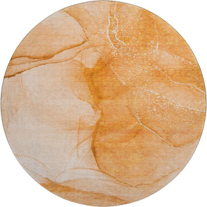 HomeRoots 8' Orange and Ivory Abstract Round Rug - Durable, Washable, UV-Protected for Active Homes & Style 646867