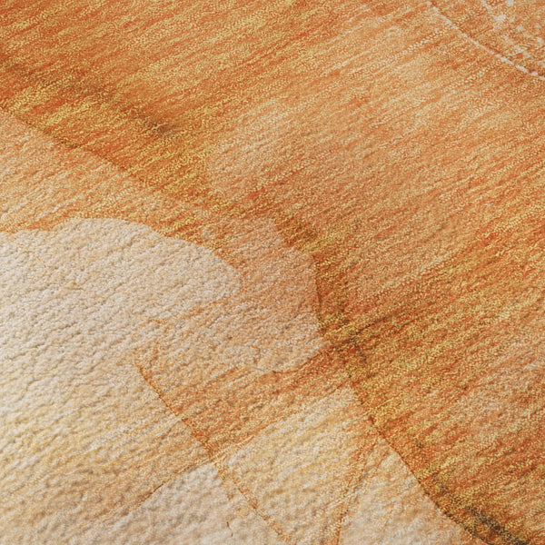 HomeRoots 8' Orange and Ivory Abstract Round Rug - Durable, Washable, UV-Protected for Active Homes & Style 646867