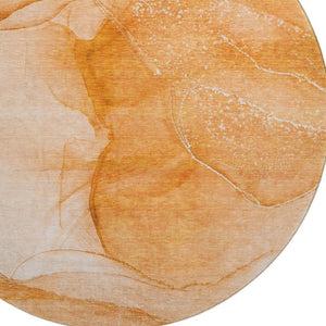 HomeRoots 8' Orange and Ivory Abstract Round Rug - Durable, Washable, UV-Protected for Active Homes & Style 646867