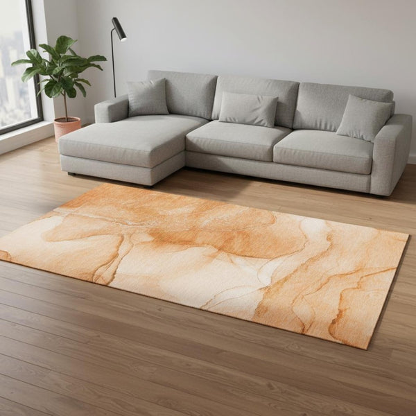 HomeRoots 8' X 10' Vibrant Orange & Ivory Abstract Area Rug - Washable, UV-Protected for Busy Homes! 646868