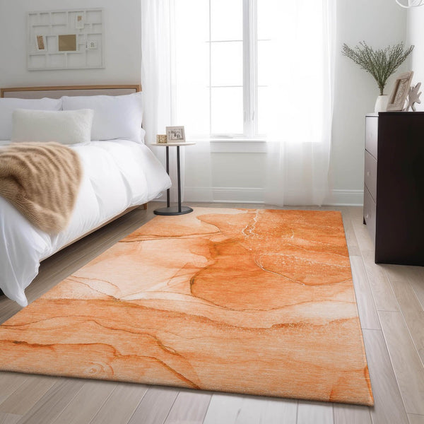 HomeRoots 9' X 12' Orange & Ivory Abstract Washable Area Rug - Durable, Stylish, UV-Protected, Easy Care! 646869