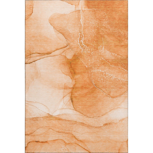 HomeRoots 9' X 12' Orange & Ivory Abstract Washable Area Rug - Durable, Stylish, UV-Protected, Easy Care! 646869