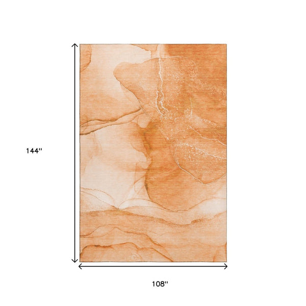 HomeRoots 9' X 12' Orange & Ivory Abstract Washable Area Rug - Durable, Stylish, UV-Protected, Easy Care! 646869