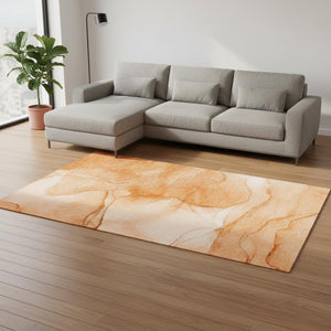 HomeRoots 9' X 12' Orange & Ivory Abstract Washable Area Rug - Durable, Stylish, UV-Protected, Easy Care! 646869
