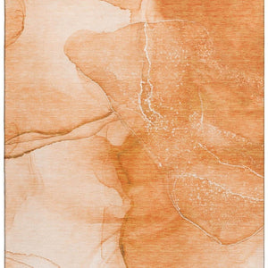 HomeRoots 10' Vibrant Orange & Ivory Abstract Washable Area Rug - Durable, UV-Protected, Stain-Resistant Design 646870