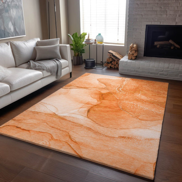 HomeRoots 10' Vibrant Orange & Ivory Abstract Washable Area Rug - Durable, UV-Protected, Stain-Resistant Design 646870