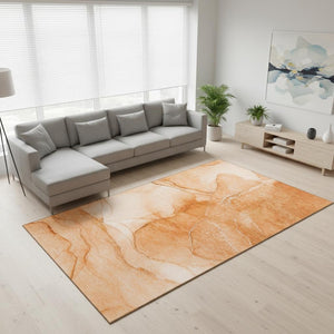 HomeRoots 10' Vibrant Orange & Ivory Abstract Washable Area Rug - Durable, UV-Protected, Stain-Resistant Design 646870