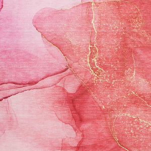 HomeRoots 5' X 8' Pink And Ivory Abstract Washable Area Rug - Durable, UV-Protected, Perfect for Families! 646872