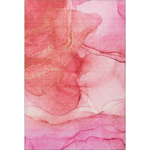 HomeRoots 5' X 8' Pink And Ivory Abstract Washable Area Rug - Durable, UV-Protected, Perfect for Families! 646872