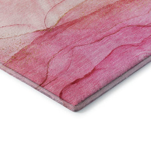 HomeRoots 8' Pink And Ivory Abstract Washable Round Rug – UV Protected, Stain Resistant, Perfect for High Traffic Areas 646873