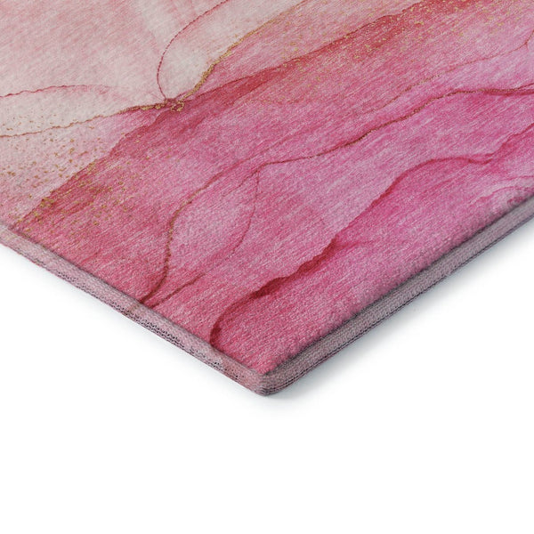 HomeRoots 8' Pink And Ivory Abstract Washable Round Rug – UV Protected, Stain Resistant, Perfect for High Traffic Areas 646873