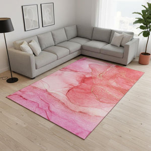 HomeRoots 8' X 10' Pink And Ivory Abstract Washable Area Rug - Stylish, Durable, and Easy-Care Floor Accent! 646874
