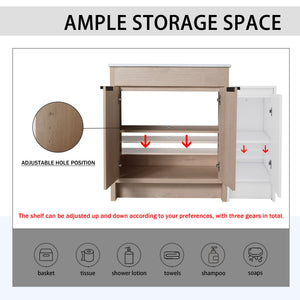 English Elm 42 Inch Freestanding Bathroom Vanity With Ceramic Sink, Soft-Close Doors & Ample Storage Space W999S00304
