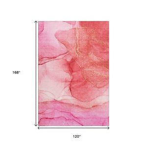 HomeRoots 10' X 14' Pink and Ivory Abstract Area Rug - Washable, UV Protected, Stylish & Durable for Any Room 646876