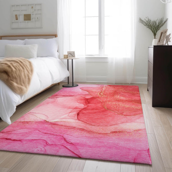 HomeRoots 10' X 14' Pink and Ivory Abstract Area Rug - Washable, UV Protected, Stylish & Durable for Any Room 646876