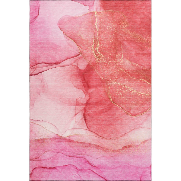 HomeRoots 10' X 14' Pink and Ivory Abstract Area Rug - Washable, UV Protected, Stylish & Durable for Any Room 646876
