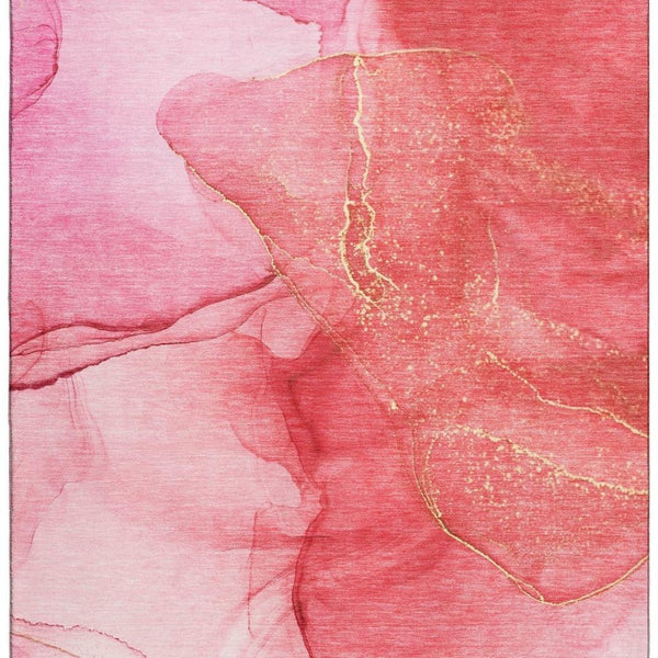 HomeRoots 10' X 14' Pink and Ivory Abstract Area Rug - Washable, UV Protected, Stylish & Durable for Any Room 646876