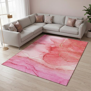 HomeRoots 10' X 14' Pink and Ivory Abstract Area Rug - Washable, UV Protected, Stylish & Durable for Any Room 646876