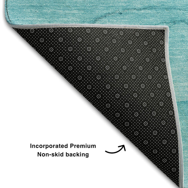 HomeRoots 8' Teal and Ivory Abstract Round Rug - Washable, Stain-Resistant, UV-Protected for Stylish Homes 646885