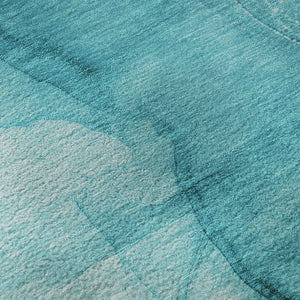 HomeRoots 8' Teal and Ivory Abstract Round Rug - Washable, Stain-Resistant, UV-Protected for Stylish Homes 646885
