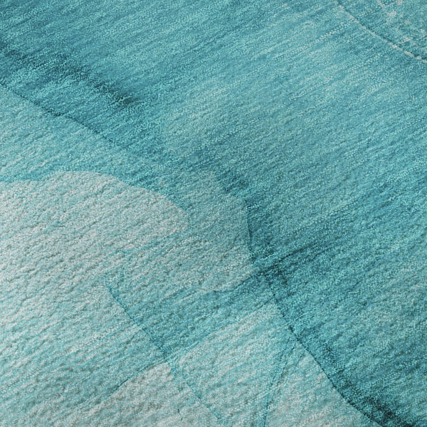 HomeRoots 8' Teal and Ivory Abstract Round Rug - Washable, Stain-Resistant, UV-Protected for Stylish Homes 646885