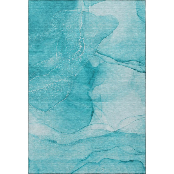 HomeRoots 8' X 10' Stylish Teal & Ivory Abstract Area Rug - Washable, UV-Protected, Perfect for High-Traffic Areas 646886