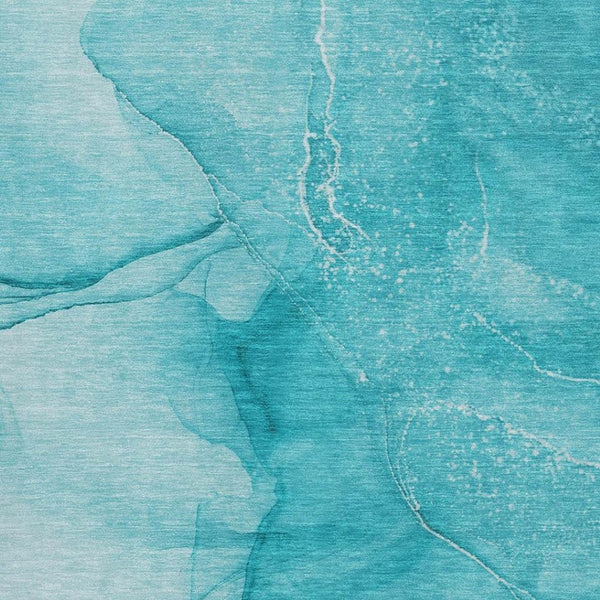 HomeRoots 8' X 10' Stylish Teal & Ivory Abstract Area Rug - Washable, UV-Protected, Perfect for High-Traffic Areas 646886
