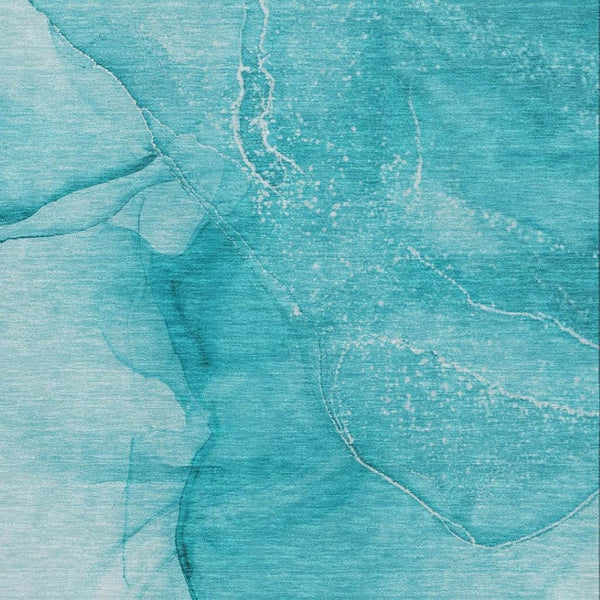 HomeRoots 8' X 10' Stylish Teal & Ivory Abstract Area Rug - Washable, UV-Protected, Perfect for High-Traffic Areas 646886
