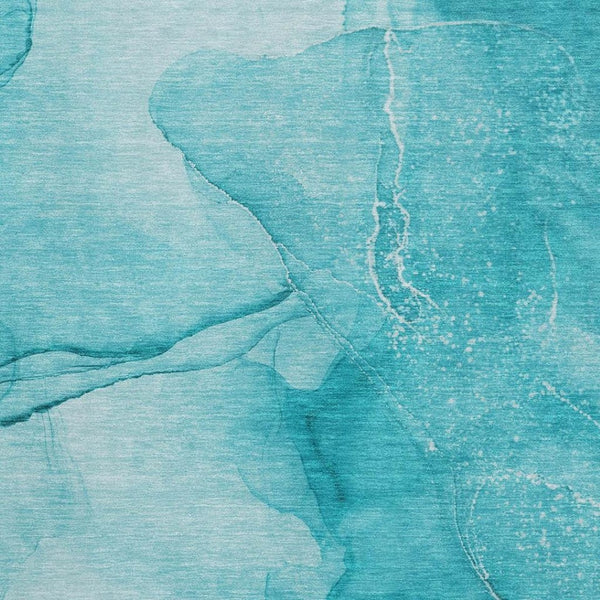 HomeRoots 9' X 12' Teal and Ivory Abstract Area Rug - Washable, UV-Protected, Stylish, and Durable Design 646887