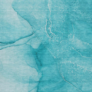 HomeRoots 9' X 12' Teal and Ivory Abstract Area Rug - Washable, UV-Protected, Stylish, and Durable Design 646887