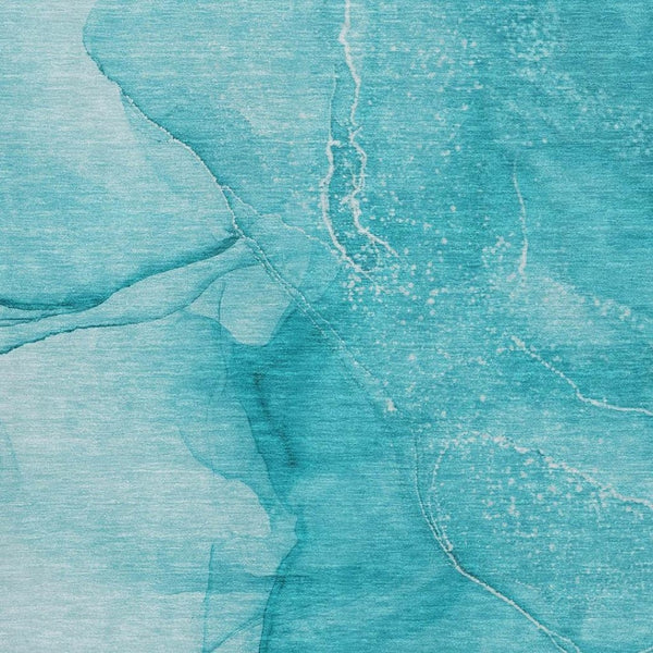 HomeRoots 9' X 12' Teal and Ivory Abstract Area Rug - Washable, UV-Protected, Stylish, and Durable Design 646887