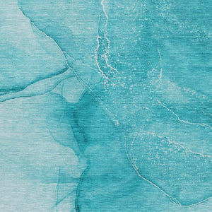 HomeRoots 10' X 14' Teal & Ivory Abstract Area Rug - Washable, UV Protected, Stylish & Durable for High-Traffic Spaces 646888