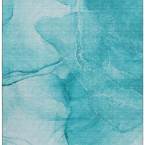 HomeRoots 10' X 14' Teal & Ivory Abstract Area Rug - Washable, UV Protected, Stylish & Durable for High-Traffic Spaces 646888