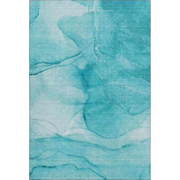HomeRoots 10' X 14' Teal & Ivory Abstract Area Rug - Washable, UV Protected, Stylish & Durable for High-Traffic Spaces 646888