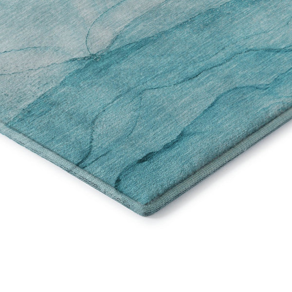 HomeRoots 10' X 14' Teal & Ivory Abstract Area Rug - Washable, UV Protected, Stylish & Durable for High-Traffic Spaces 646888